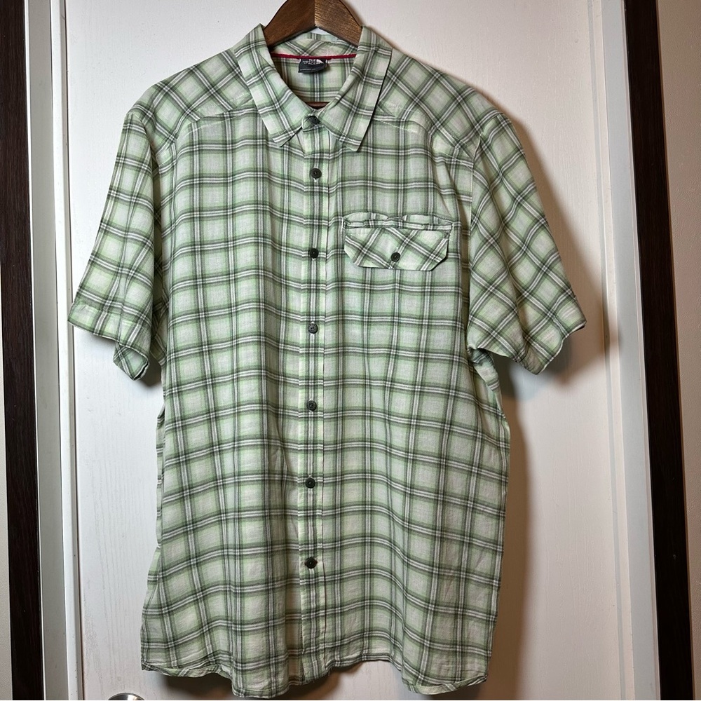 The North Face Mens Short Sleeve Shirt Button Down Lightweight Green Plaid XXL